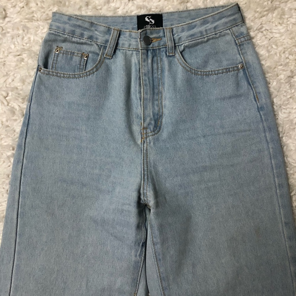 P15ces long straight legged white washed jeans